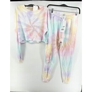 Lezat Women's Pastel Rainbow Tie Dye Athleisure Lounge Sweatshirt & Sweatpants S